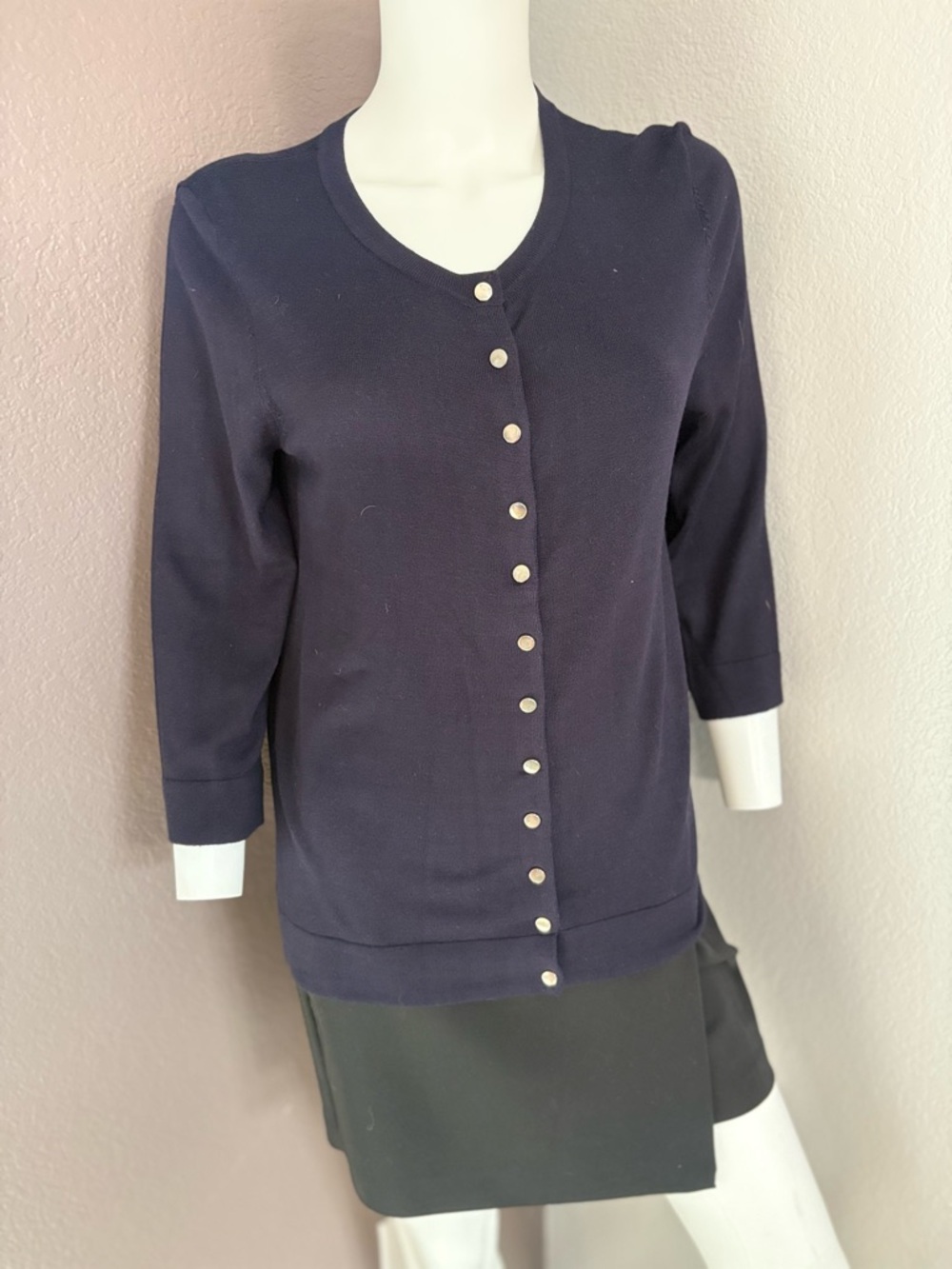 Tahari Navy Button-Front Cardigan